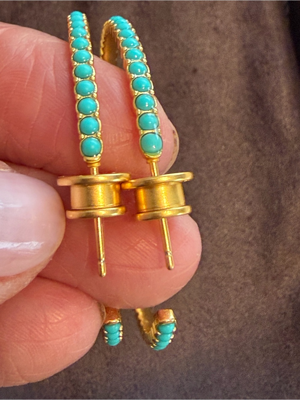 New in Box Julie Vos Juliette Large Hold Turquoise Blue Hoop Earrings - Picture 6 of 14